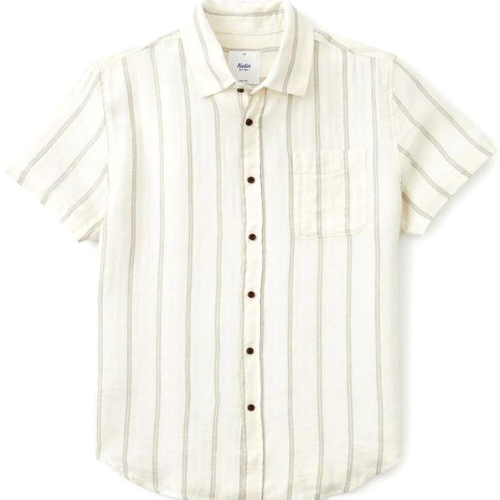 Katin Men's Alan Short Sleeve Linen Shirt Vintage White Stripes Size XL